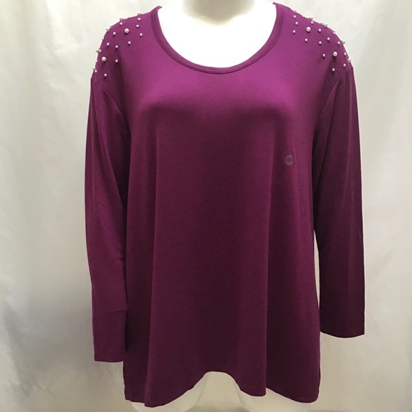 🆕NEW! Faux Pearl Shoulder French Terry Tee - Picture 3 of 14